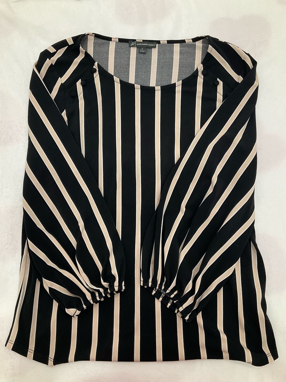 Adrianna Papell Black & Cream Vertical Stripe Long-Sleeve Blouse